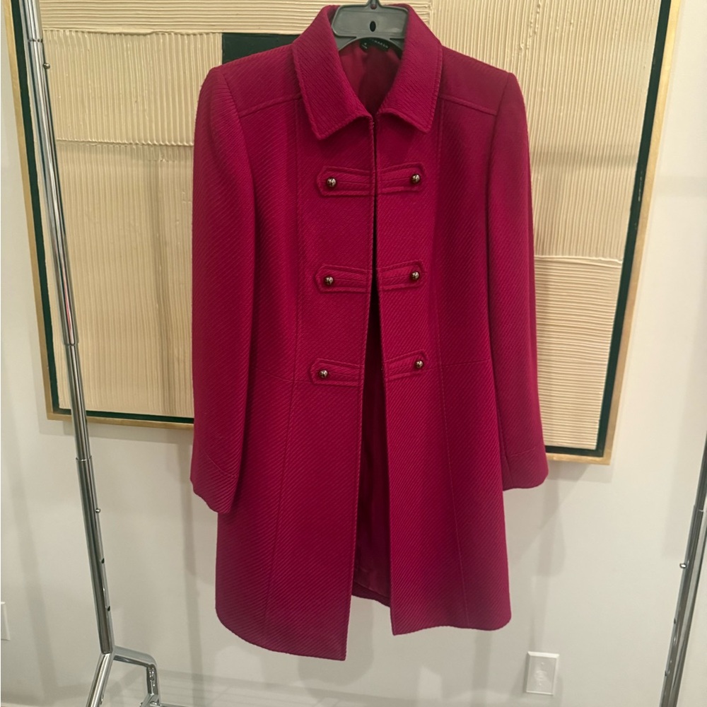 Elegant Women's Double-Breasted Pea Coat in Rich Dark Pink